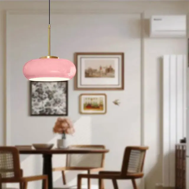 Alt view image 5 of 7 - Modern Glass Hanging Lamp Plug in Milk Pink Pendant Light Fixture Gold Brass Plug in Glass Globe Pendant Light Fixtures Swag Lights 14.7 ft Cord mid Century Hanging Lamp Kitchen Sink