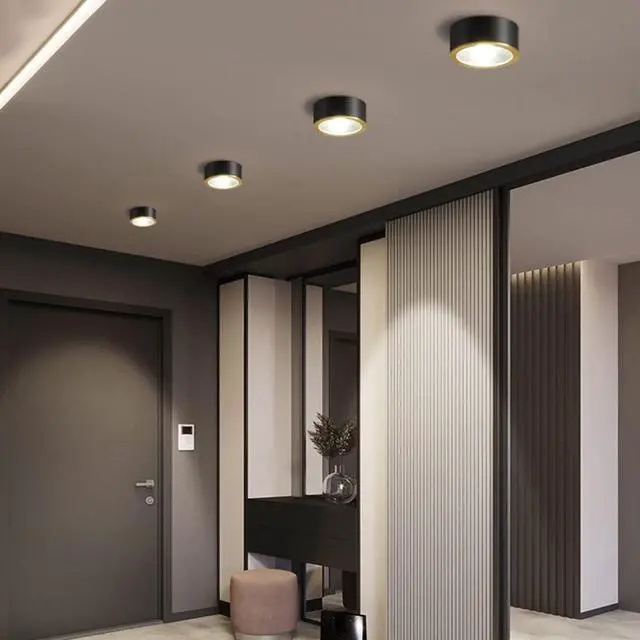 Alt view image 6 of 7 - Black LED Flush Mount Ceiling Light 9W Warm Light Modern Brass Ceiling Lamp for Bedroom, Living Room, Entryway
