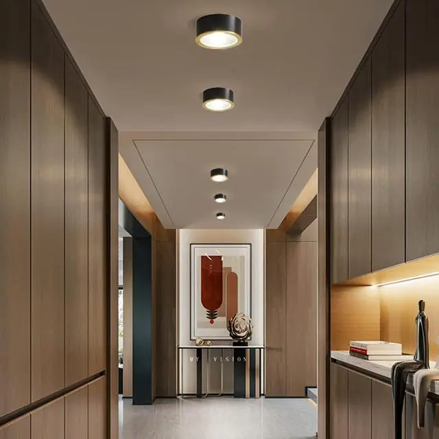 Alt view image 5 of 7 - Black LED Flush Mount Ceiling Light 9W Warm Light Modern Brass Ceiling Lamp for Bedroom, Living Room, Entryway