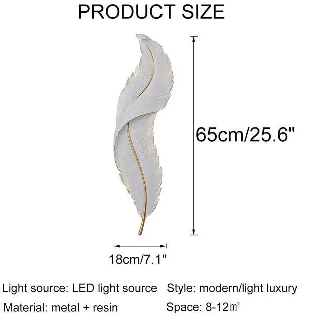 Alt view image 2 of 7 - Feather led wall Light Living Room wall Sconce Lights with Unique Resin Feather Design Mid Century Modern Wall Lamp Gold White Art Deco wall Light for Bedroom Hallway Dining Room