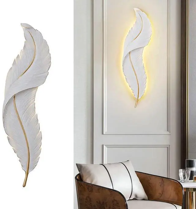 Main image of Modern Wall Lamp for Bedroom LED Wall Sconce Lighting with White Elegant Feather Design Fairy Tale Light Luxury Wall Lights for Dining Room Living Room Hallway