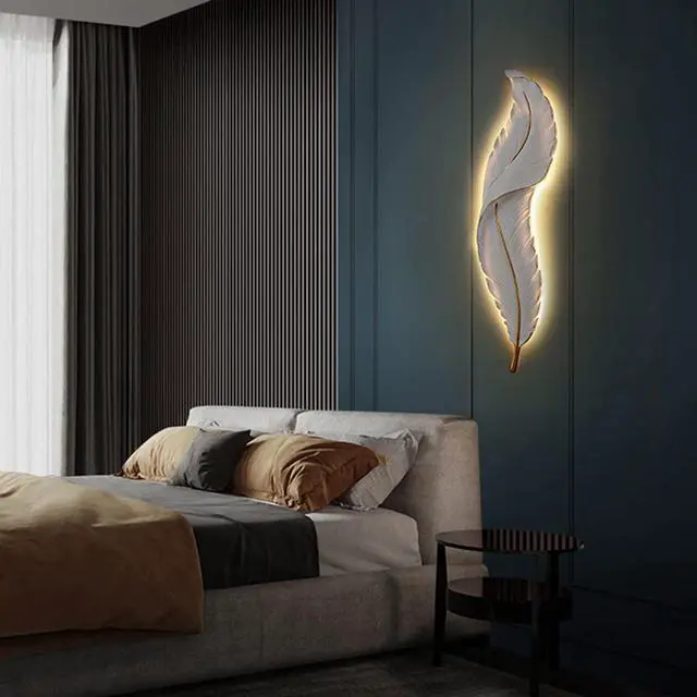 Alt view image 4 of 7 - Modern Wall Lamp for Bedroom LED Wall Sconce Lighting with White Elegant Feather Design Fairy Tale Light Luxury Wall Lights for Dining Room Living Room Hallway