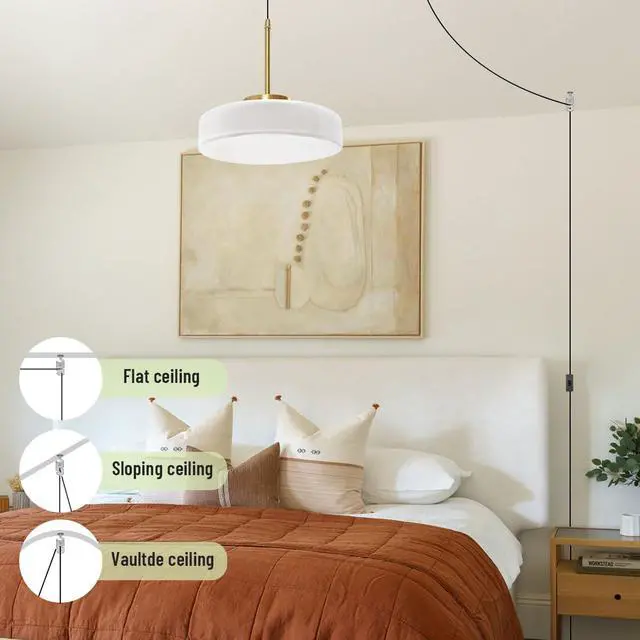 Alt view image 4 of 7 - Mid Century Hanging Lamp Plug in White Pendant Lamp Dome Round Shade Glass Plug in Cord Pendant Light Fixtures Gold Nordic Modern Hnaging Lighting with Cord for Living Room Kitchen
