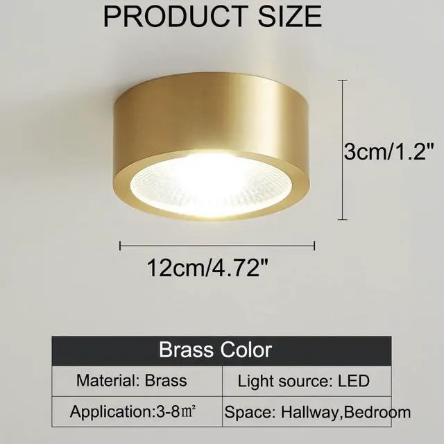 Alt view image 2 of 7 - Hallway Ceiling Light fixtures Flush Mount Modern Mini Ceiling lamp Brass Close to Ceiling Lights LED Flush Mount Ceiling Light Gold 9W Warm Light for Bedroom Living Room Entryway