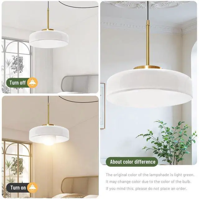 Alt view image 5 of 7 - Mid Century Hanging Lamp Plug in White Pendant Lamp Dome Round Shade Glass Plug in Cord Pendant Light Fixtures Gold Nordic Modern Hnaging Lighting with Cord for Living Room Kitchen