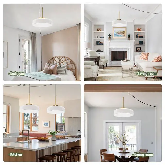 Alt view image 7 of 7 - Mid Century Hanging Lamp Plug in White Pendant Lamp Dome Round Shade Glass Plug in Cord Pendant Light Fixtures Gold Nordic Modern Hnaging Lighting with Cord for Living Room Kitchen