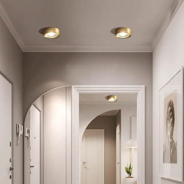 Alt view image 5 of 7 - Hallway Ceiling Light fixtures Flush Mount Modern Mini Ceiling lamp Brass Close to Ceiling Lights LED Flush Mount Ceiling Light Gold 9W Warm Light for Bedroom Living Room Entryway