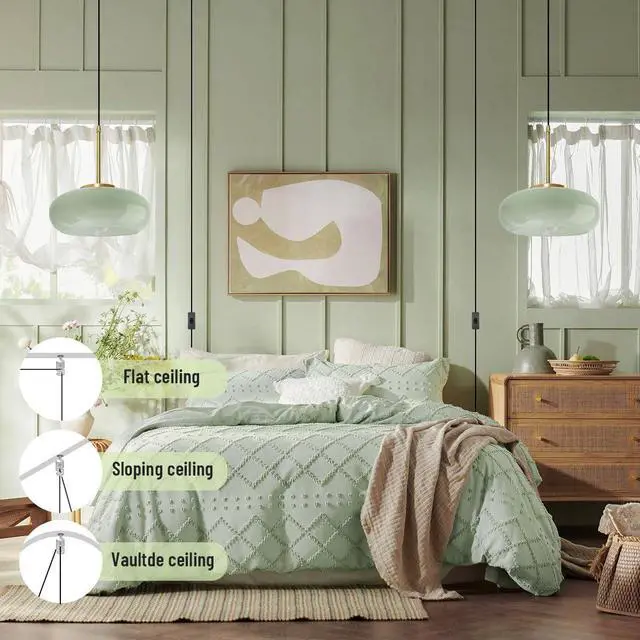 Alt view image 6 of 7 - Milk Glass Pendant lamp 1-Light Plug in Hanging Light with 14.7 ft Cord On/Off Switch Milk Green Glass Globe Shade Plug Mid Century Vintage Pendant Lighting for Kitchen Sink Bedroom