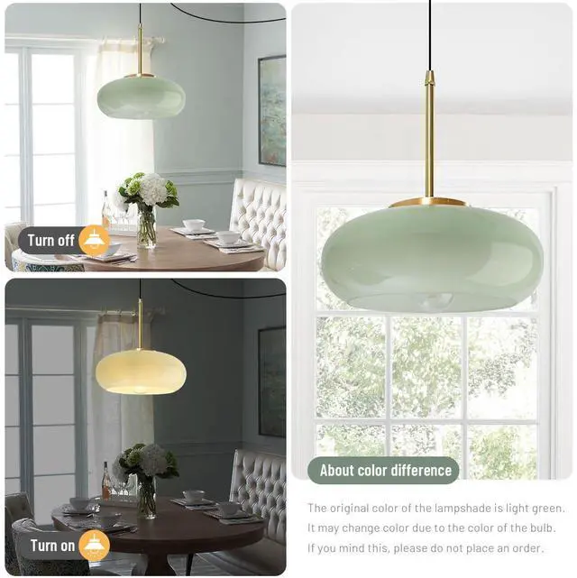 Alt view image 7 of 7 - Milk Glass Pendant lamp 1-Light Plug in Hanging Light with 14.7 ft Cord On/Off Switch Milk Green Glass Globe Shade Plug Mid Century Vintage Pendant Lighting for Kitchen Sink Bedroom