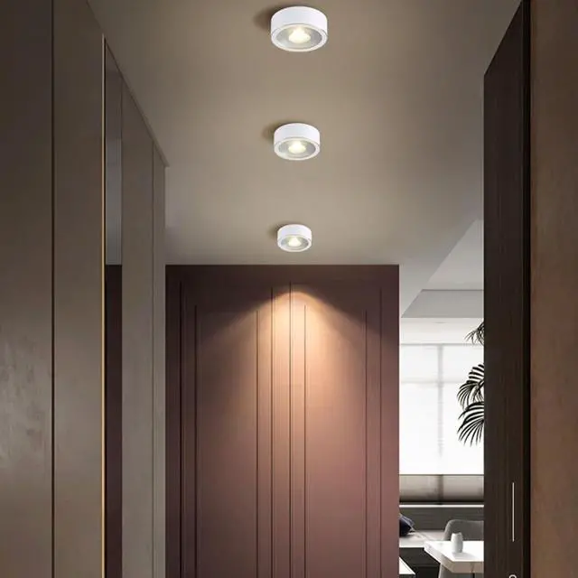Alt view image 5 of 7 - Small Hallway Ceiling Light Fixtures White Close to Ceiling Light LED Flush Mount Ceiling Light 9W Warm Light Mid Century Modern Brass Ceiling Lamp for Bedroom Living Room Entryway