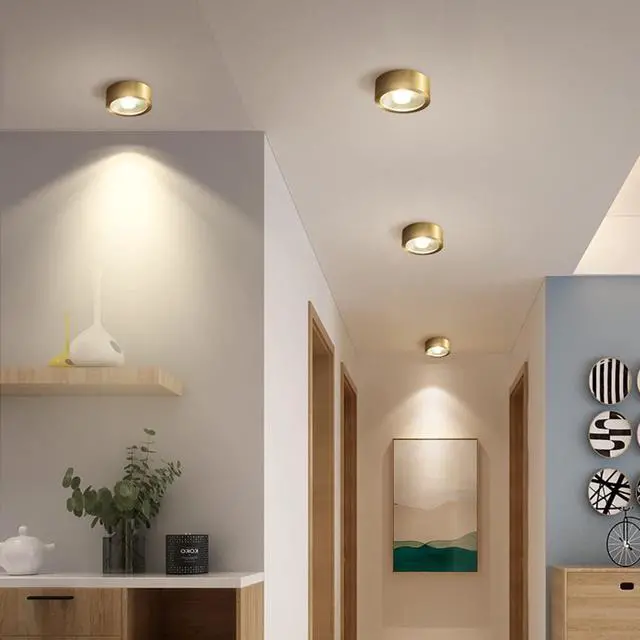 Alt view image 4 of 7 - Hallway Ceiling Light Fixtures Gold LED Flush Mount Ceiling Light 9W Warm Light Modern Brass Ceiling Lamp for Bedroom Living Room Entryway (Gold)