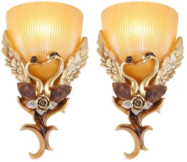 Main image of European Wall Sconces Antique Gold Light Fixtures Vintage Wall Lights Creative Resin Peacock Shape Design Frosted Glass Lamp Shade Indoor Deco Wall Lighting for Living Room Hallway