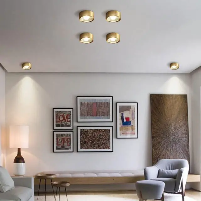 Alt view image 7 of 7 - Gold LED Ceiling Light Fixtures Modern Hallway Flush Mount Ceiling Lights with 9W 3000K/4000K/6500K Adjustable,Round Minimalist Lighting Brass Close to Lights for Kitchen Living Room