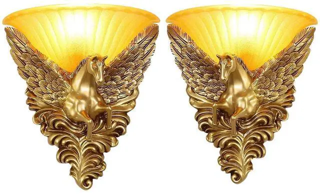 Main image of Unique Wall Lamp Living Room Light Fixture Gold Pegasus Design 2Pack | Modern Vintage Rustic Wall Sconce Horse Head Style 12.99in Frosted Glass Shade Art Deco Dining Room Hallway,Left and right