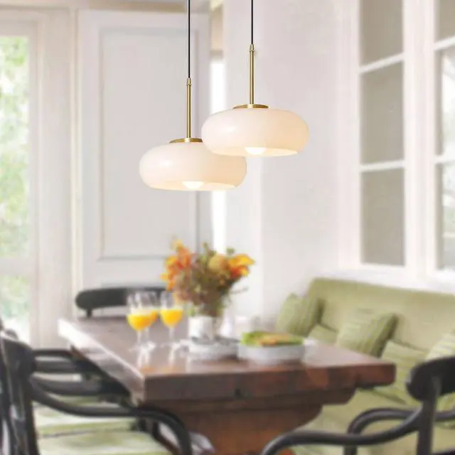Alt view image 6 of 7 - Glass Hanging Lamp Milk White Pendant Light Gold Plug in Glass Globe Pendant Light Swag Lights 14.7 ft Cord On/Off Switch Mid Century Modern Vintage Hanging Light for Kitchen Bedroom