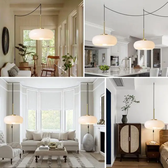 Alt view image 7 of 7 - Lighting Plug in Pendant Ceiling Light Fixture Large Globe White Hanging Lamp with 14.7 ft Cord On/Off Switch Mid Century Modern Pendant Light Plug Swag in Vintage Milk Glass Lights