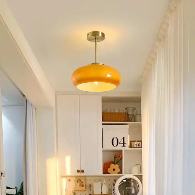 Alt view image 3 of 7 - Glass Semi Flush Mount Ceiling Light,Modern Close to Ceiling Light Fixtures, Orange Dome Glass Shade 11", Indoor Gold Ceiling Lamp for Hallway, Bedroom, Dining Room, Kitchen Island