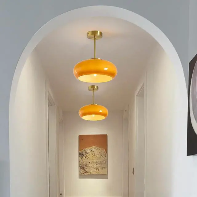 Alt view image 5 of 7 - Glass Semi Flush Mount Ceiling Light,Modern Close to Ceiling Light Fixtures, Orange Dome Glass Shade 11", Indoor Gold Ceiling Lamp for Hallway, Bedroom, Dining Room, Kitchen Island