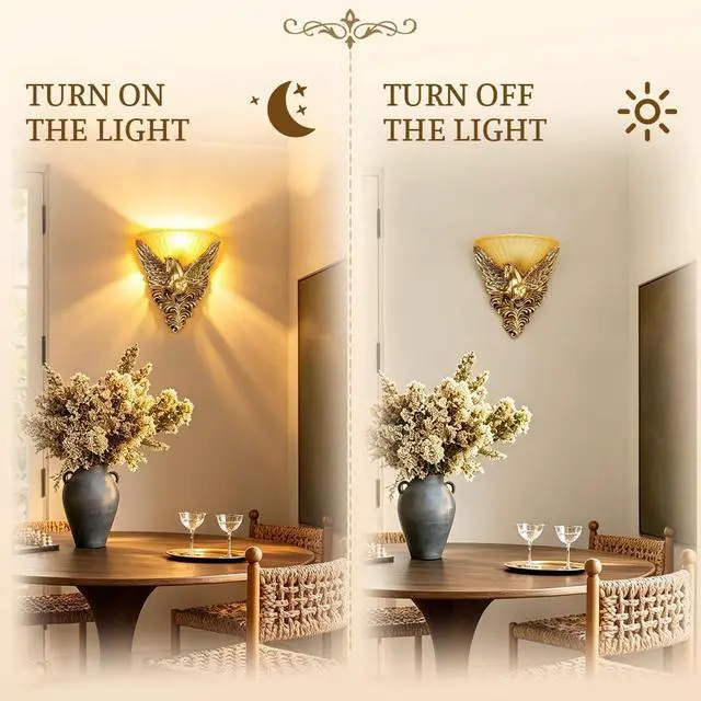Alt view image 5 of 7 - Unique Wall Lamp Living Room Light Fixture Gold Pegasus Design 2Pack | Modern Vintage Rustic Wall Sconce Horse Head Style 12.99in Frosted Glass Shade Art Deco Dining Room Hallway,Left and right