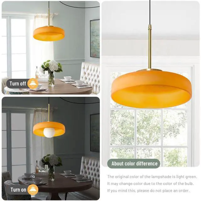 Alt view image 3 of 7 - Modern Pendant Lamp Plug in Pendant Light Fixture Milk Glass Hanging Lamp Plug in Cord Hanging Lights with Orange Round Shade Vintage Gold Swag Lighting for Kitchen Island Bedroom