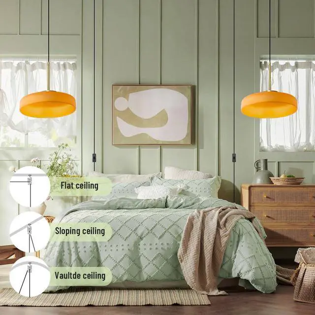 Alt view image 5 of 7 - Modern Pendant Lamp Plug in Pendant Light Fixture Milk Glass Hanging Lamp Plug in Cord Hanging Lights with Orange Round Shade Vintage Gold Swag Lighting for Kitchen Island Bedroom