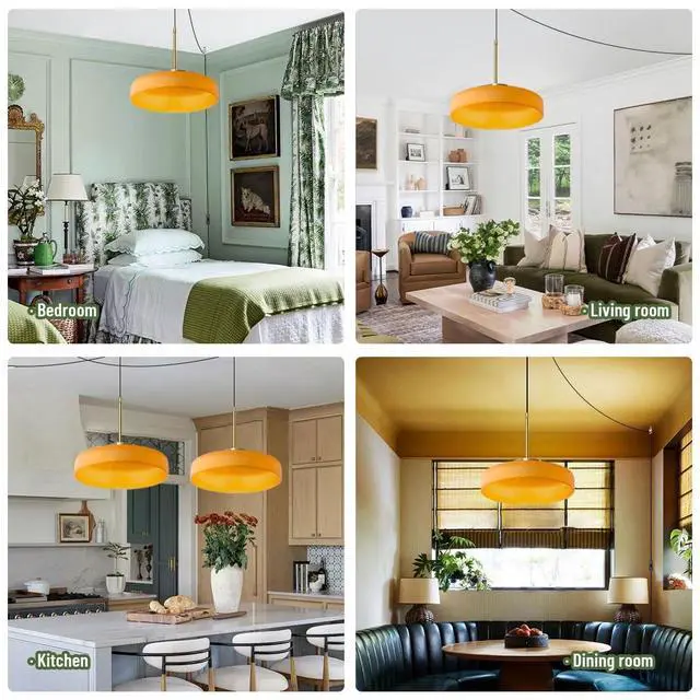 Alt view image 6 of 7 - Modern Pendant Lamp Plug in Pendant Light Fixture Milk Glass Hanging Lamp Plug in Cord Hanging Lights with Orange Round Shade Vintage Gold Swag Lighting for Kitchen Island Bedroom