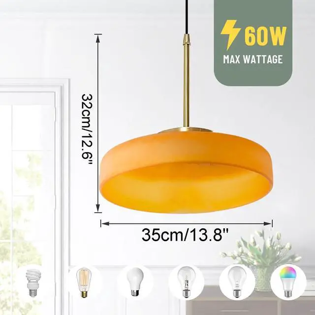 Alt view image 7 of 7 - Modern Pendant Lamp Plug in Pendant Light Fixture Milk Glass Hanging Lamp Plug in Cord Hanging Lights with Orange Round Shade Vintage Gold Swag Lighting for Kitchen Island Bedroom