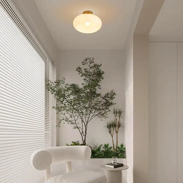 Alt view image 6 of 7 - White Glass Ceiling Light Mid Century Flush Mount Ceiling Light Fixture with 11" Dome Glass Shade Gold Modern Close to Ceiling Lamp MCM Ceiling Lights for Hallway Bedroom Dining Room