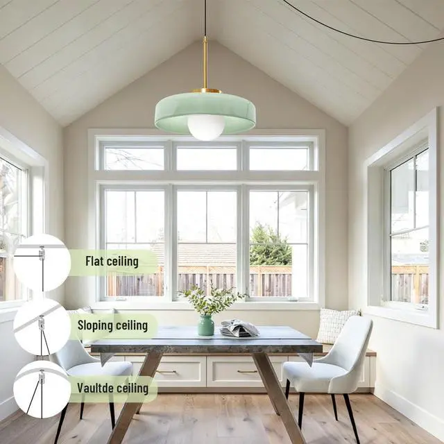 Alt view image 3 of 7 - Mid Century Plug-in Pendant Light - Milk Green Glass Pendant Lamp Adjustable Hanging Wire, 13.8" Large Glass Dome Shade, E26 Socket, Living Room Ceiling Hanging Lamp with Plug in Cord