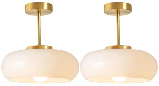 Main image of White Semi Flush Mount Ceiling Light 15 Mid Century Modern Ceiling Lights Gold Brass Hallway Light Fixture Kitchen Island Close to Lamp with Milk Glass Globe Shade Farmhouse Lighting