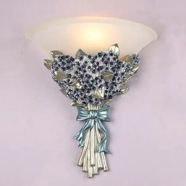 Main image of Unique Wall Sconce Flower Light Fixture Vintage Glass Wall Lights Blue Flowers Shape Modern Sconces Lamp Frosted White Glass Shade Gold Resin Sconce Fixtures for Hallway Living Room