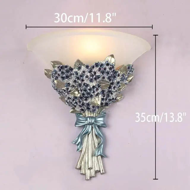 Alt view image 2 of 7 - Unique Wall Sconce Flower Light Fixture Vintage Glass Wall Lights Blue Flowers Shape Modern Sconces Lamp Frosted White Glass Shade Gold Resin Sconce Fixtures for Hallway Living Room