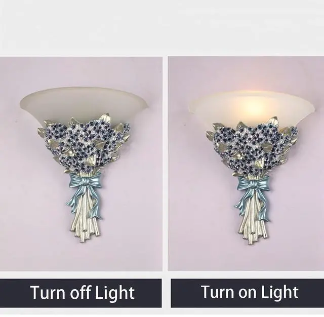 Alt view image 3 of 7 - Unique Wall Sconce Flower Light Fixture Vintage Glass Wall Lights Blue Flowers Shape Modern Sconces Lamp Frosted White Glass Shade Gold Resin Sconce Fixtures for Hallway Living Room