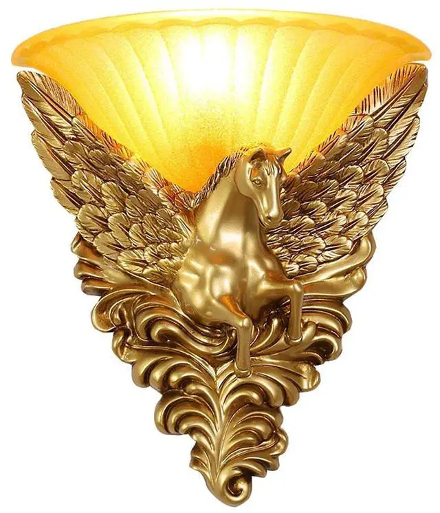 Main image of Antique Wall Sconce Light - Creative Horse Accent Deco Gold Wall Lamp with Frosted Glass Shade European Vintage Sconce Light Fixture Indoor Lighting Fixtures for Hallway Staircase