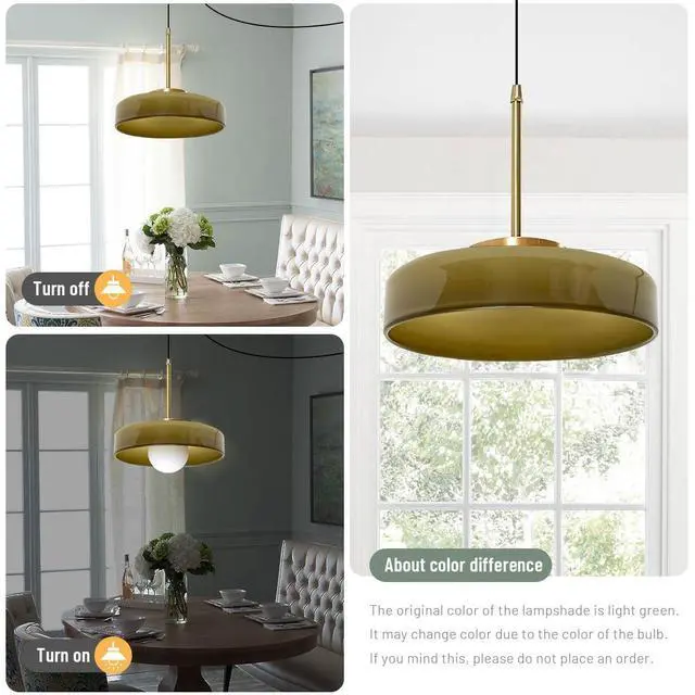 Alt view image 3 of 7 - Plug in Hanging Lamp Plug in Mid Century Pendant Light Green Glass Pendant Lamp Plug in Cord Dome Round Shade Gold Ceiling Hanging Lamps with Cord for Living Dining Room Kitchen Island