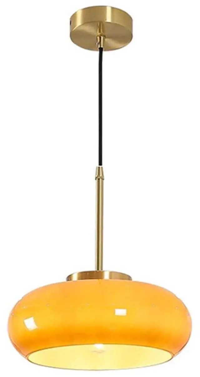 Main image of Orange Pendant Light - Glass Hanging Lamp Gold Brass 1-Light Kitchen Island Pendant Lights Fixture Mid Century Modern Ceiling Hanging Lighting with 11 Dome Shade for Dining Room