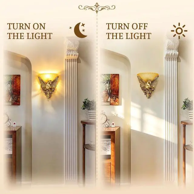 Alt view image 4 of 7 - Antique Wall Sconce Light - Creative Horse Accent Deco Gold Wall Lamp with Frosted Glass Shade European Vintage Sconce Light Fixture Indoor Lighting Fixtures for Hallway Staircase