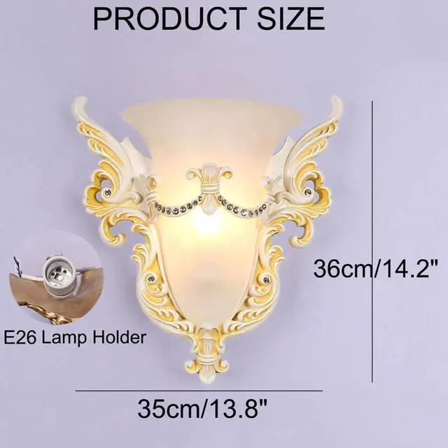 Alt view image 2 of 7 - Antique Wall Sconce Vintage 1-Light White Unique Resin Angel Wings | Modern Sconce with Frosted Glass Shade 13.8*14.2, E26 Lamp Holder,White Gold Fixture,Living Room Hallway Bedroom Doorway