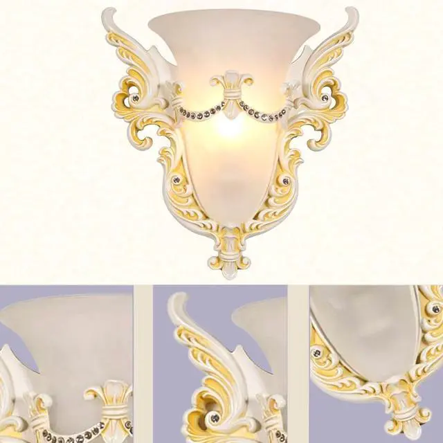 Alt view image 3 of 7 - Antique Wall Sconce Vintage 1-Light White Unique Resin Angel Wings | Modern Sconce with Frosted Glass Shade 13.8*14.2, E26 Lamp Holder,White Gold Fixture,Living Room Hallway Bedroom Doorway
