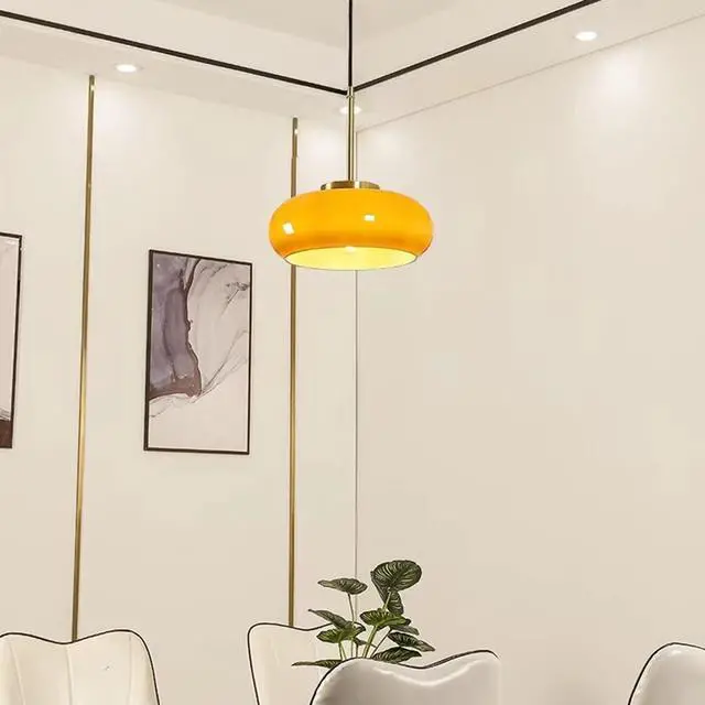 Alt view image 6 of 7 - Orange Pendant Light - Glass Hanging Lamp Gold Brass 1-Light Kitchen Island Pendant Lights Fixture Mid Century Modern Ceiling Hanging Lighting with 11 Dome Shade for Dining Room