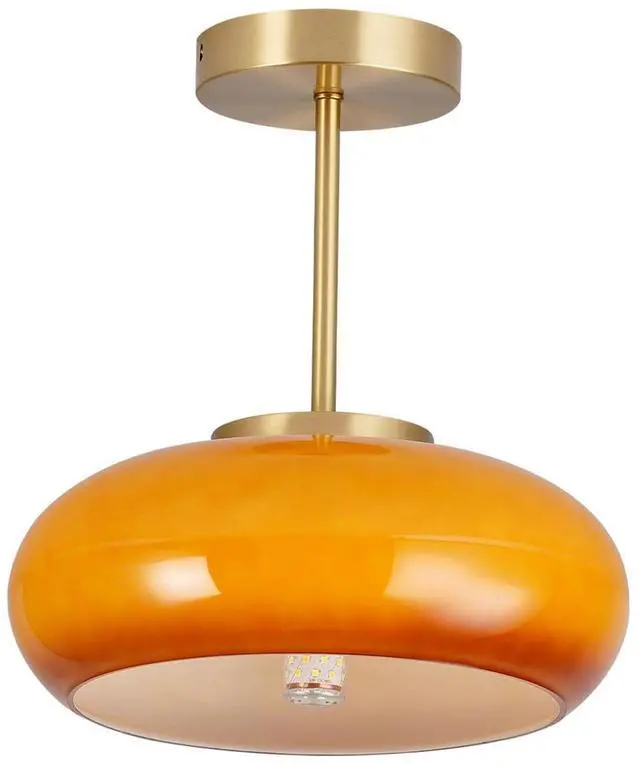 Main image of Milk Glass Flush Mount Ceiling Light mid Century Modern Ceiling Lights fixtures Dome Glass Shade Gold Brass Ceiling Light, Orange GlassCeiling Lamp for Hallway Dining Room Kitchen