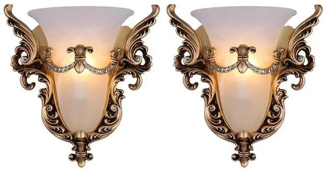 Main image of Wall Sconce Light Fixture Gold Wall Sconces Set of Two Angel Wings | Unique Retro Modern Style White Glass Wall Light Vintage Antique Wall Lights Resin Wall Lamp for Living Room Hallway Bedroom