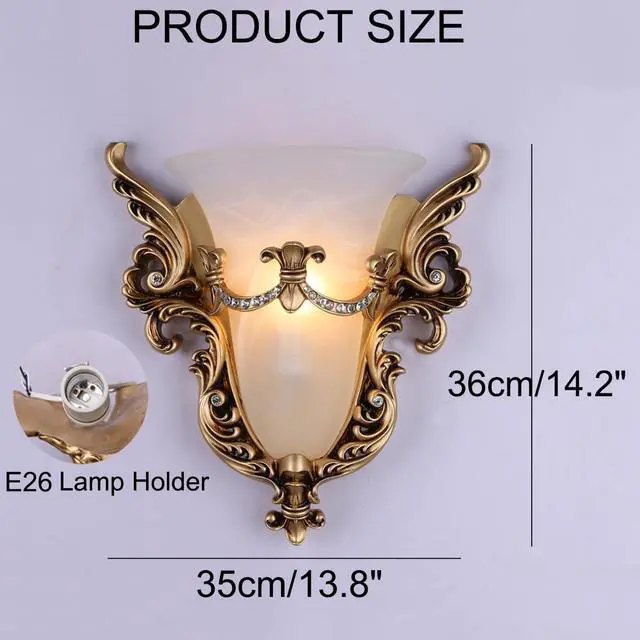 Alt view image 2 of 7 - Unique Glass Wall Sconce Light Vintage Wall Light Angel Wings Style | Mid Century Modern Wall Light Frosted glass Sconce Gold Resin Shade 13.8*H14.2 E26 Base, Dining Room, Hallway, Bedroom