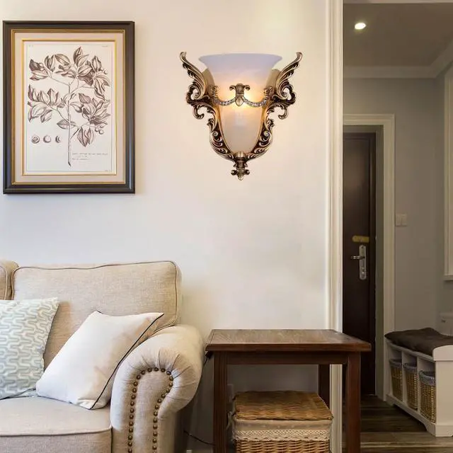 Alt view image 3 of 7 - Unique Glass Wall Sconce Light Vintage Wall Light Angel Wings Style | Mid Century Modern Wall Light Frosted glass Sconce Gold Resin Shade 13.8*H14.2 E26 Base, Dining Room, Hallway, Bedroom