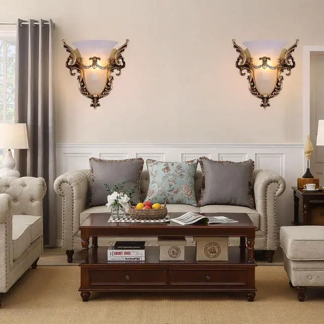 Alt view image 4 of 7 - Wall Sconce Light Fixture Gold Wall Sconces Set of Two Angel Wings | Unique Retro Modern Style White Glass Wall Light Vintage Antique Wall Lights Resin Wall Lamp for Living Room Hallway Bedroom