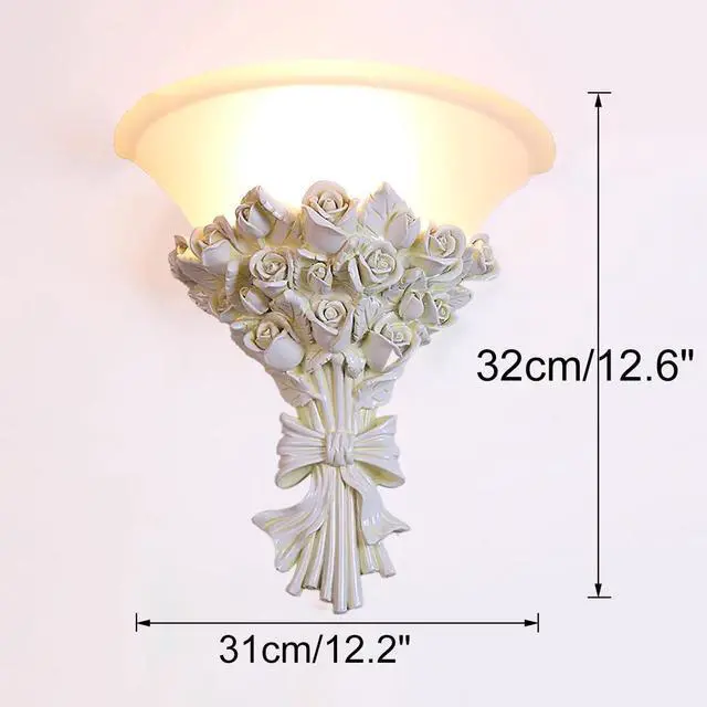 Alt view image 2 of 7 - White Flower Wall Sconce 1-Light Antique Rose Resin Flower Wall Lamp with Frosted Glass Shade, E26 Hardwired Light Fixture Vintage Indoor Art Deco Lighting for Bedroom Living Room