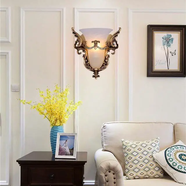 Alt view image 7 of 7 - Wall Sconce Light Fixture Gold Wall Sconces Set of Two Angel Wings | Unique Retro Modern Style White Glass Wall Light Vintage Antique Wall Lights Resin Wall Lamp for Living Room Hallway Bedroom