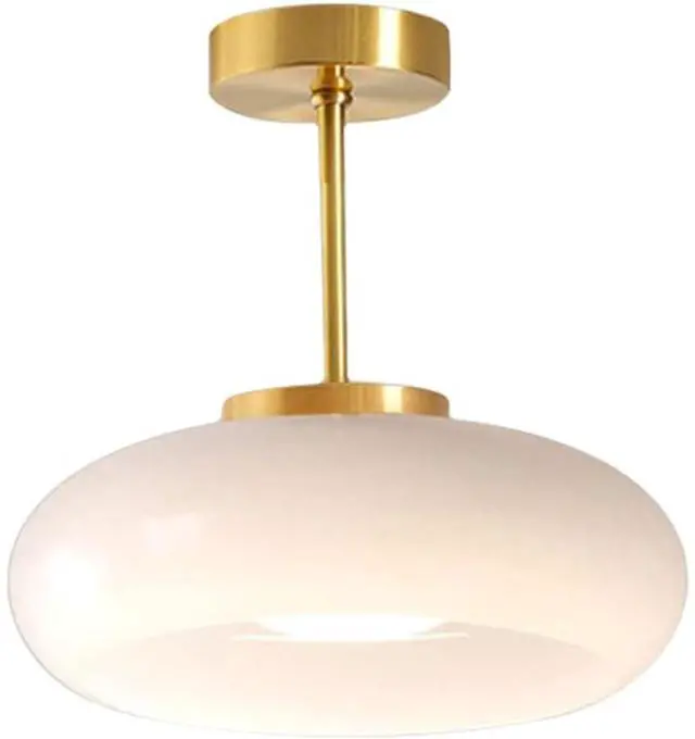 Main image of Gold Ceiling Light, White Glass Ceiling Lights Fixtures, Mid-Century Brass Semi Flush Mount Lamp with Milk Glass Shade, Modern Close-to-Ceiling Light for Hallway or Dining Bedroom