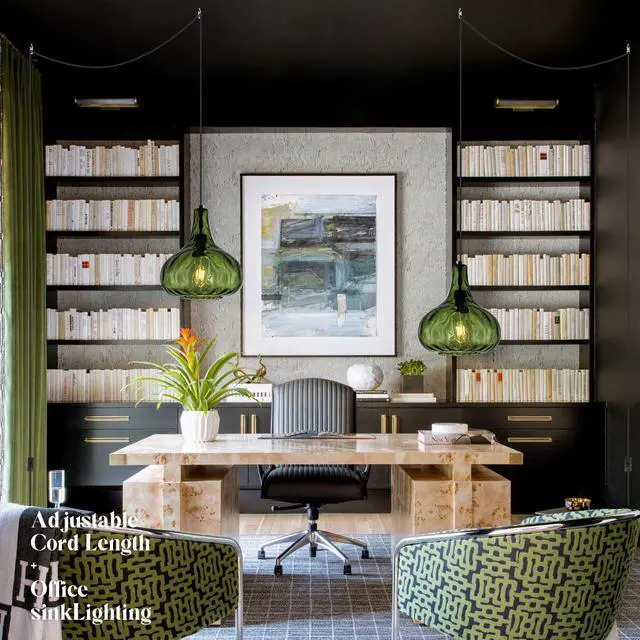 Alt view image 6 of 7 - Vintage Plug in Pendant Light Fixture - Hammered Dark Green Glass Shade,Mid-Century Modern Plug in Hanging Pendant Lamp with 14.7 ft Cord for Living Room Corner Room Bedroom Farmhouse