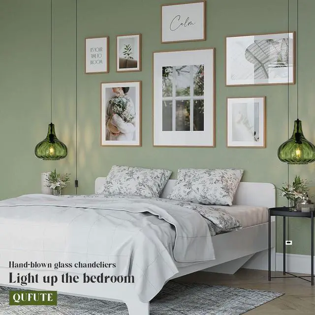 Alt view image 5 of 7 - Plug in Pendant Light Fixture,Vintage Hanging Lamp with Cord Hammered Green Glass Globe Shade Mid-Century Modern Ceilig Pendant Lamp Plug in Hanging Lamp for Bedroom Dining Living Room